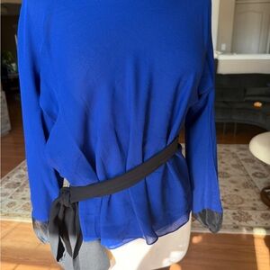 Diane Von Furstenberg Blue Blouse with Black Sash
